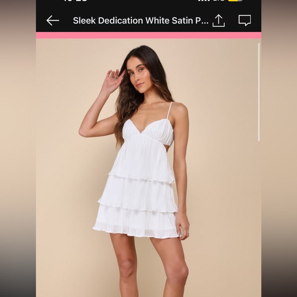 Lulu's Sleek Dedication White Satin Plisse Cutout
Tiered Mini Dress